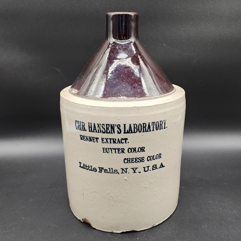 Chr Hansen Laboratory OS Brown Cream Antique Stoneware Jug Farmhouse Rustic Croc